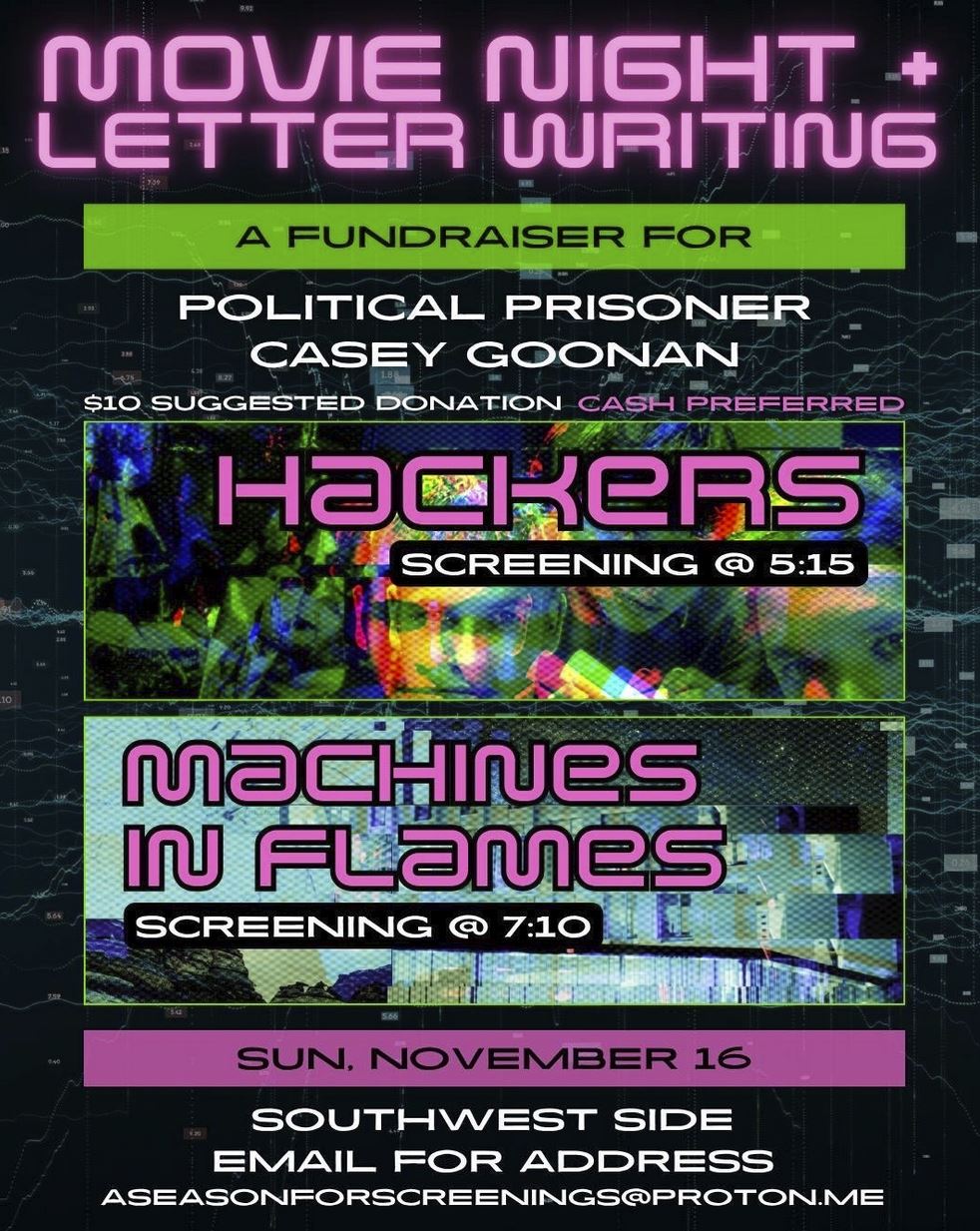 Movie Night + Letter Writing Fundraiser for Casey Goonan