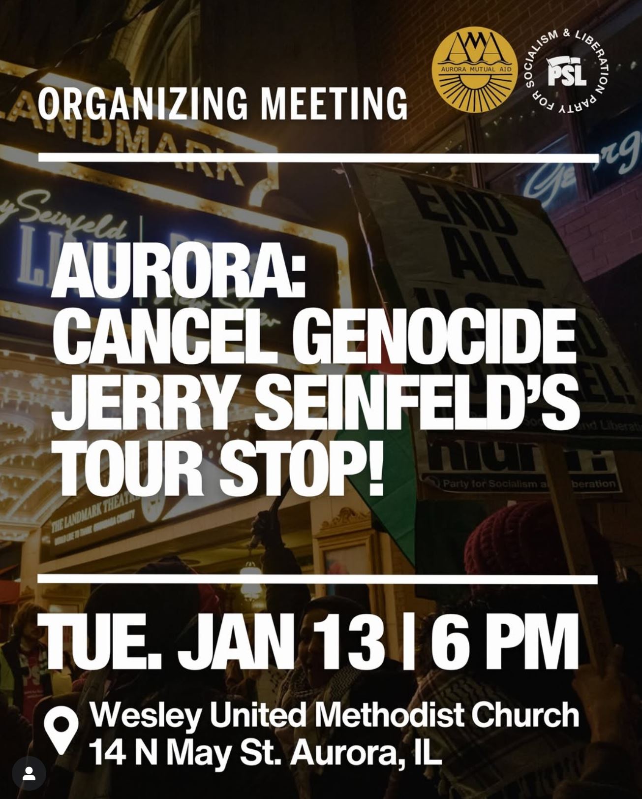 Aurora - Cancel Genocide Jerry Seinfeld's Tour Stop!