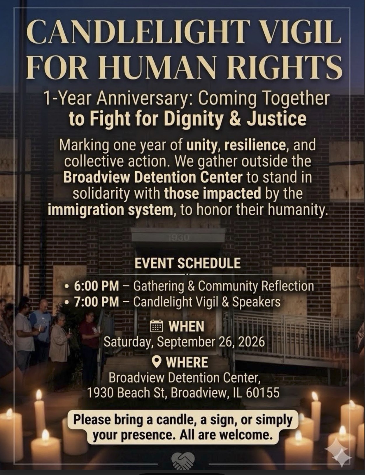 Candlelight Vigil for Human Rights @ Broadview Detention Ctr