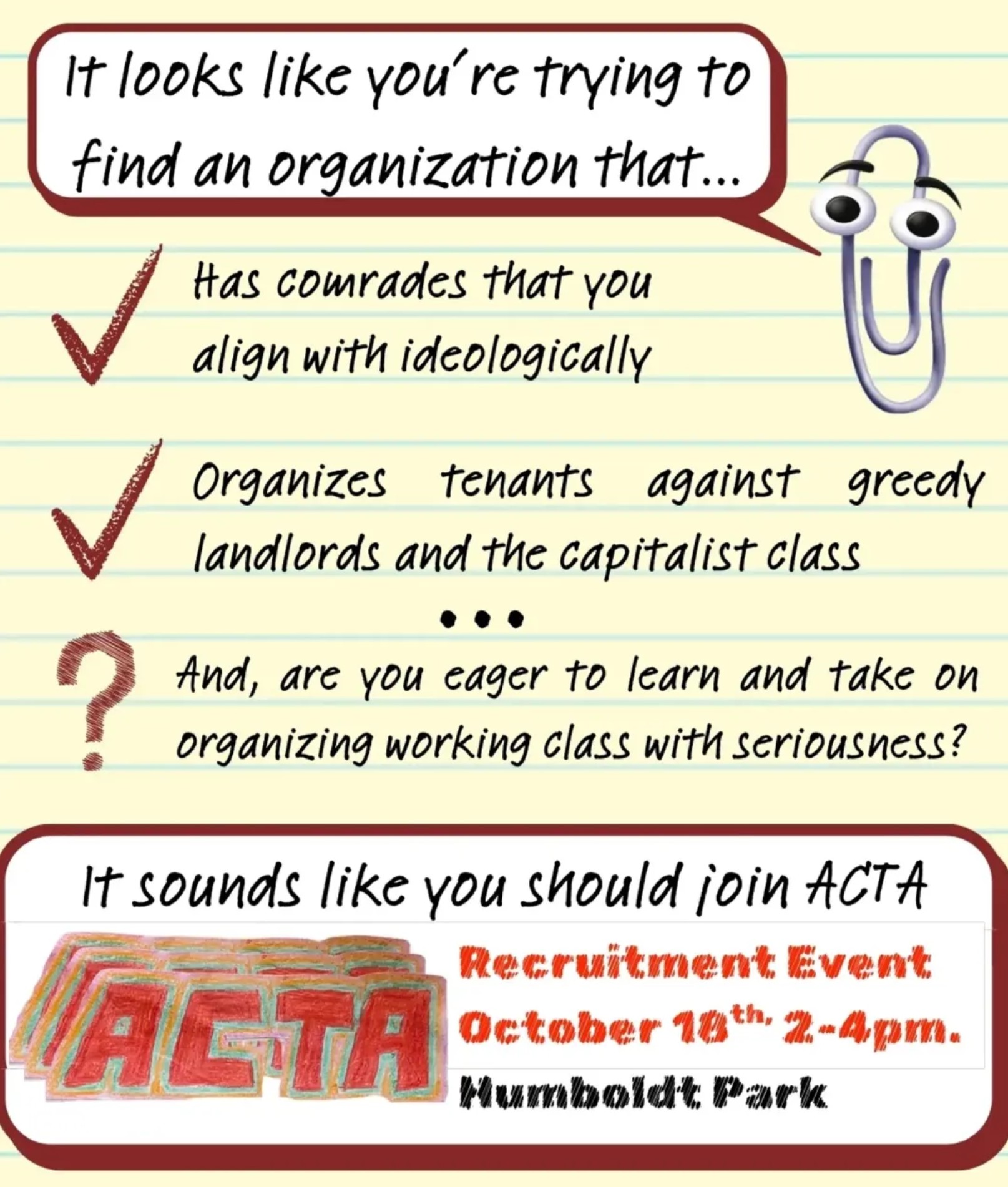 Tenants Union Recruitment Event