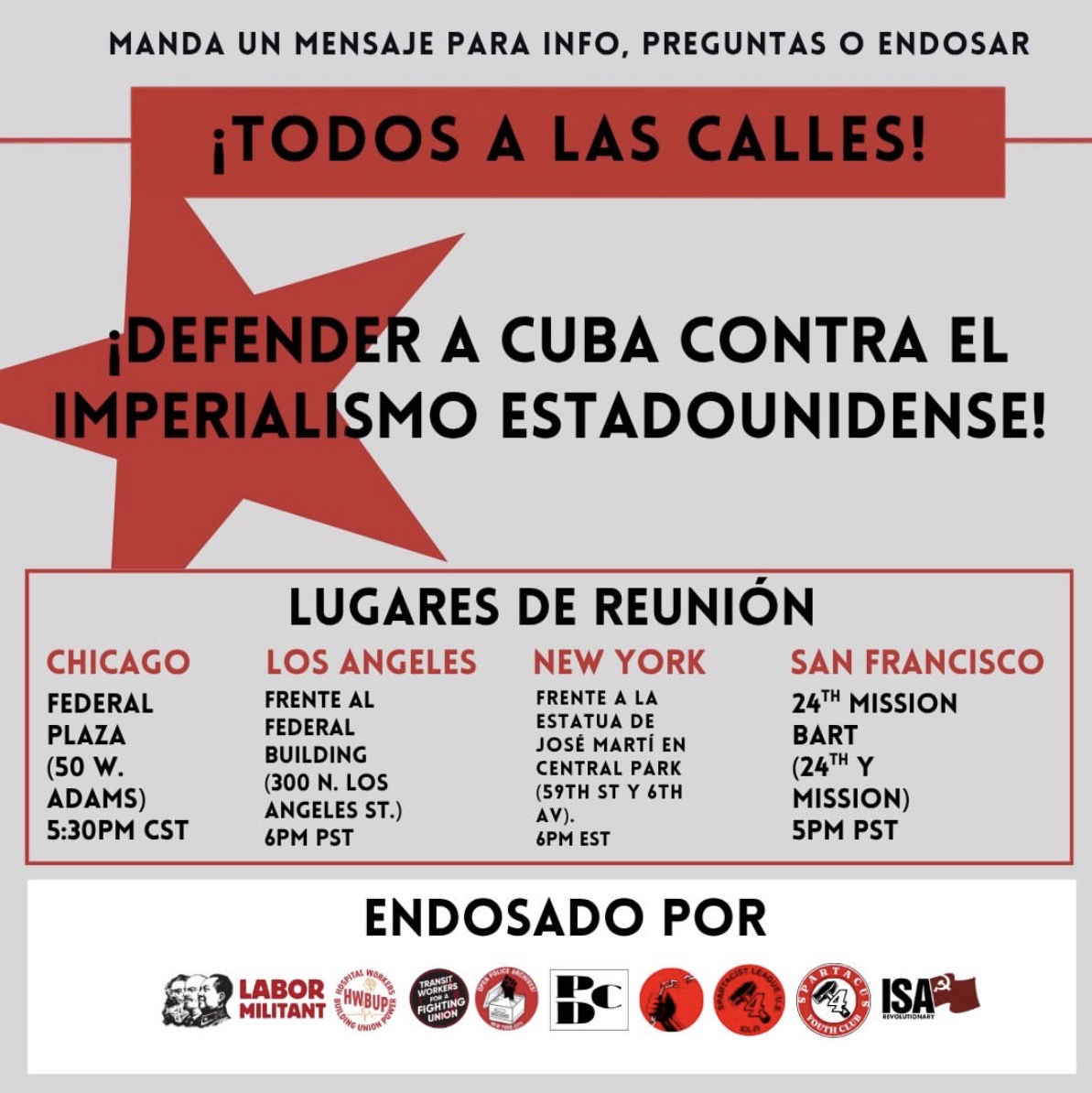 Friday 7/17 - All Out to Defend Cuba